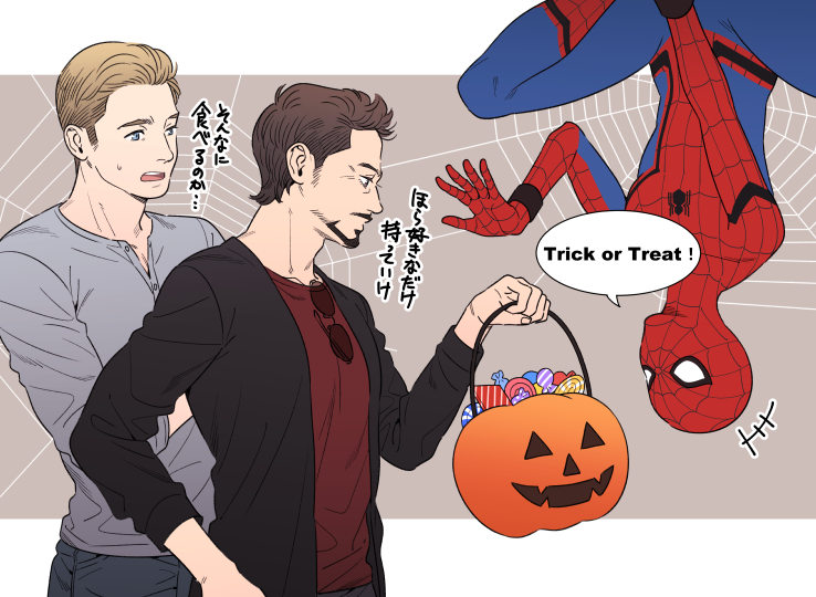 spider-man, steve rogers, and tony stark (marvel and 3 more) drawn by yukko93