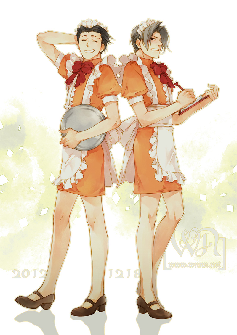 phoenix wright and miles edgeworth (ace attorney and 1 more) drawn by niian