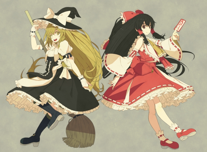 hakurei reimu and kirisame marisa (touhou) drawn by ogino_(oginogino)