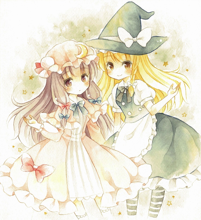kirisame marisa and patchouli knowledge (touhou) drawn by kagome_f