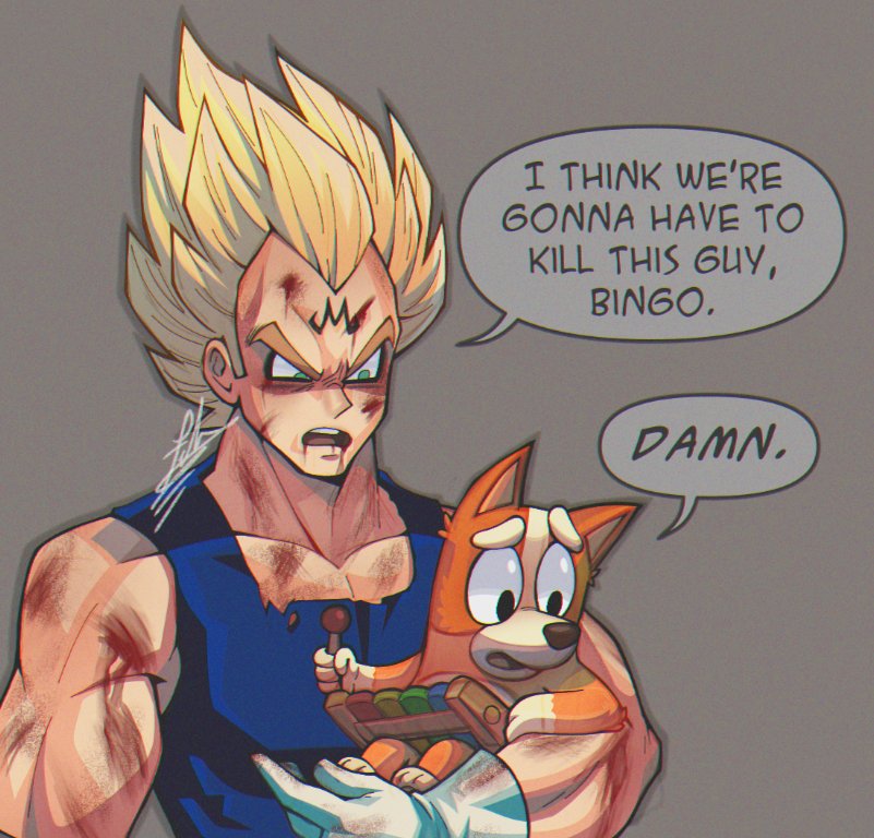 vegeta, majin vegeta, and bingo heeler (dragon ball and 2 more) drawn by fabarts
