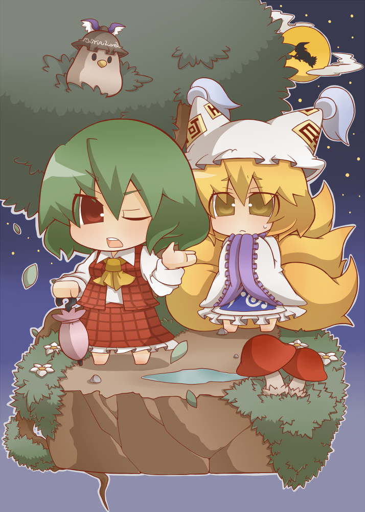 kirisame marisa, yakumo ran, kazami yuuka, and mystia lorelei (touhou) drawn by gurageida