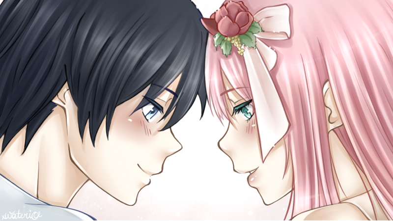 zero two and hiro (darling in the franxx) drawn by xwaterice