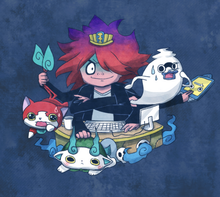 jibanyan, komasan, whisper, and hinoshin (youkai watch) drawn by umi_(srtm07)