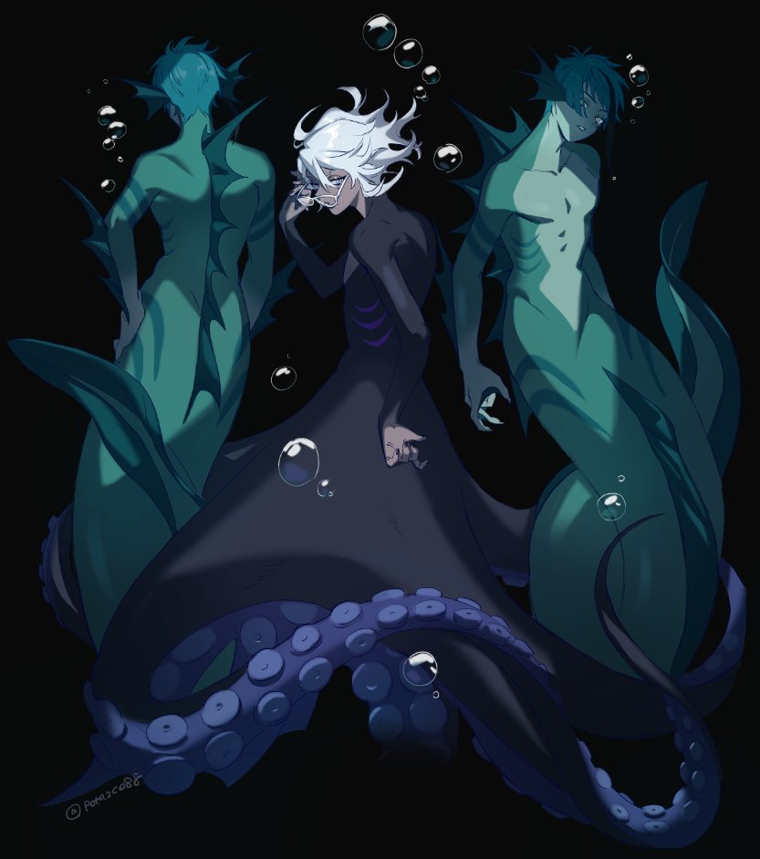 floyd leech, jade leech, and azul ashengrotto (twisted wonderland) drawn by pota2co88