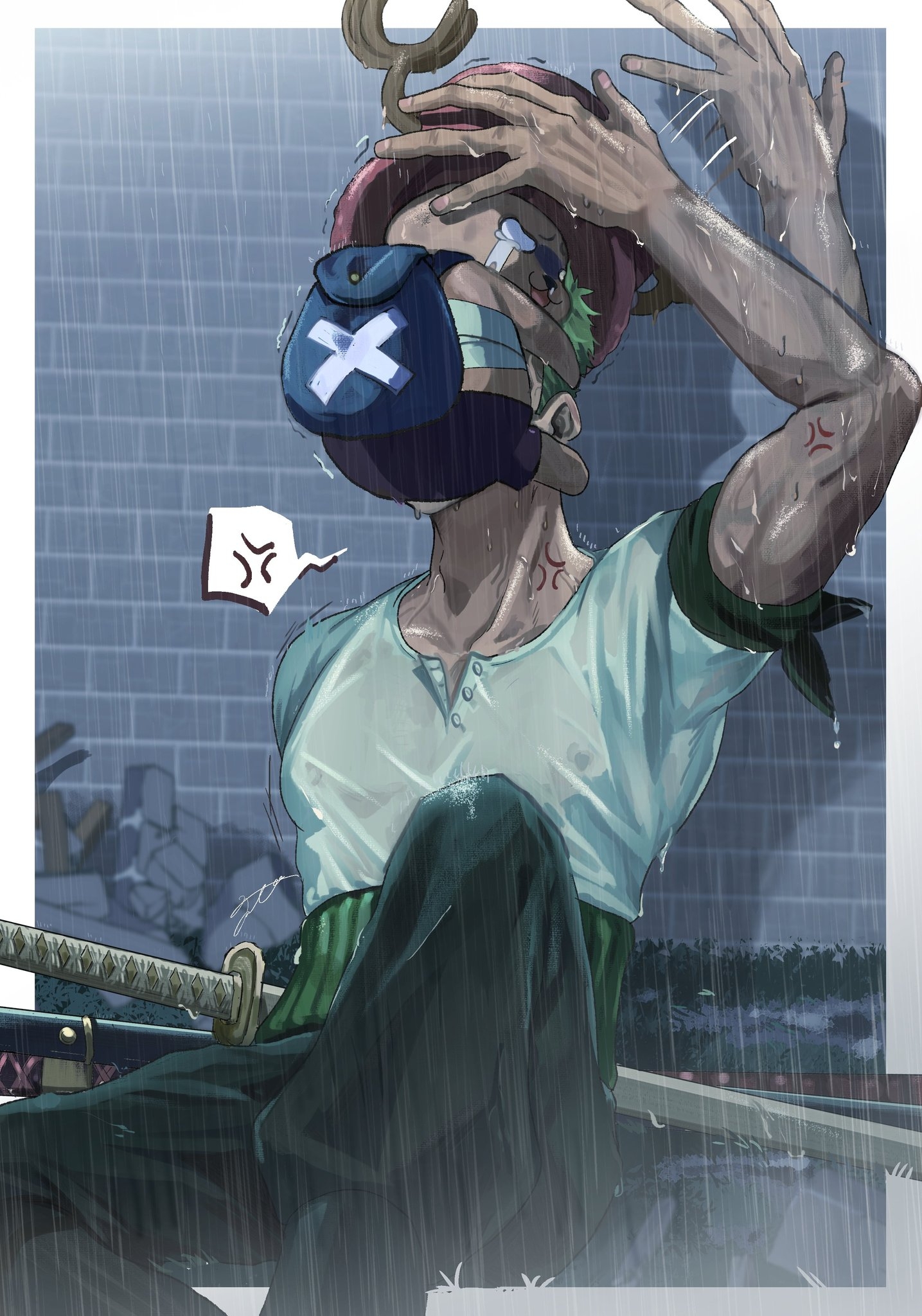 Roronoa Zoro And Tony Tony Chopper One Piece Drawn By Fujitachobi Danbooru