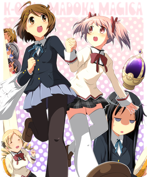 akemi homura, kaname madoka, tomoe mami, akiyama mio, nakano azusa, and 3 more (mahou shoujo madoka magica and 1 more) drawn by na!_(na'mr)