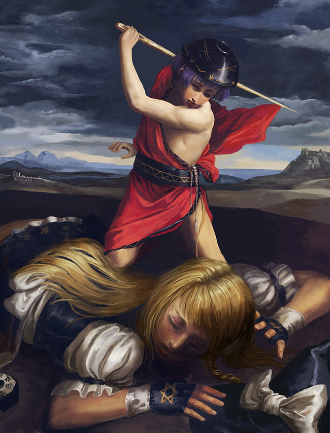 kirisame marisa and sukuna shinmyoumaru (touhou and 1 more) drawn by amibazh