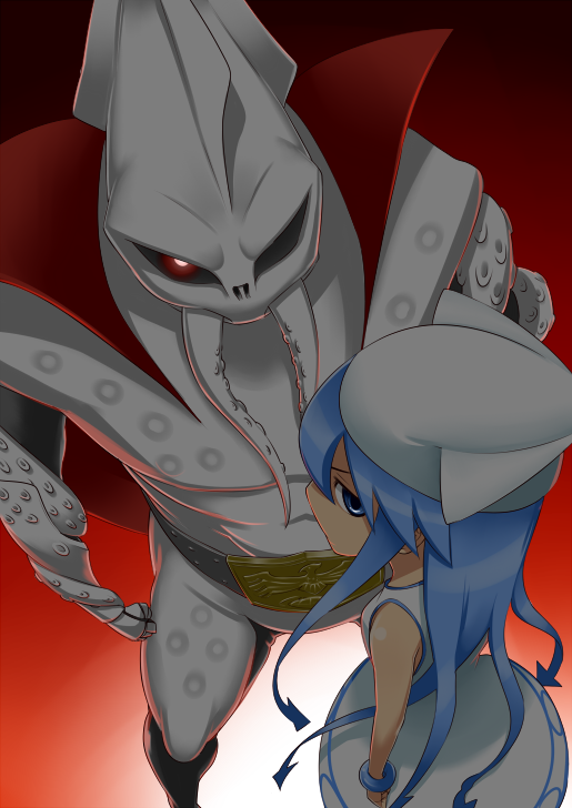 ikamusume and ikadevil (kamen rider and 1 more) drawn by agatadaigo