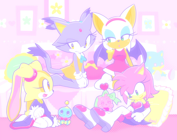 sonic the hedgehog, amy rose, blaze the cat, rouge the bat, cream the rabbit, and 3 more (sonic and 2 more) drawn by kekani