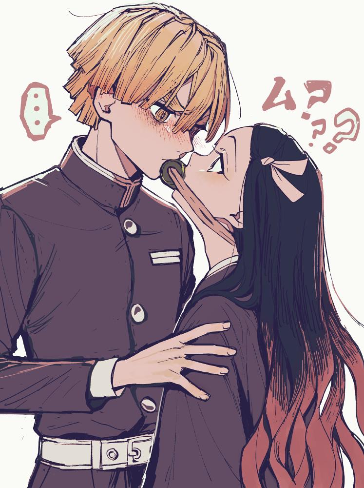 kamado nezuko and agatsuma zenitsu (kimetsu no yaiba) drawn by monio
