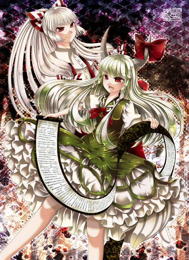 fujiwara no mokou, kamishirasawa keine, and ex-keine (touhou) drawn by akatuki_taku