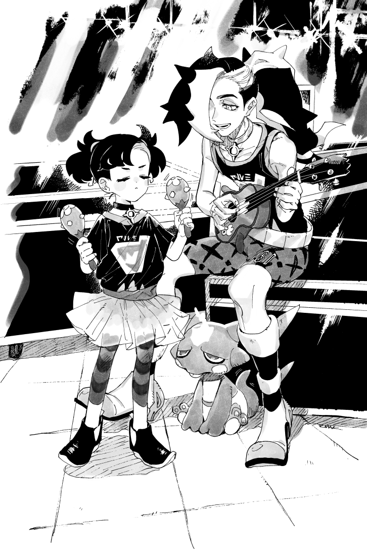marnie, piers, and toxel (pokemon and 1 more) drawn by kmtk