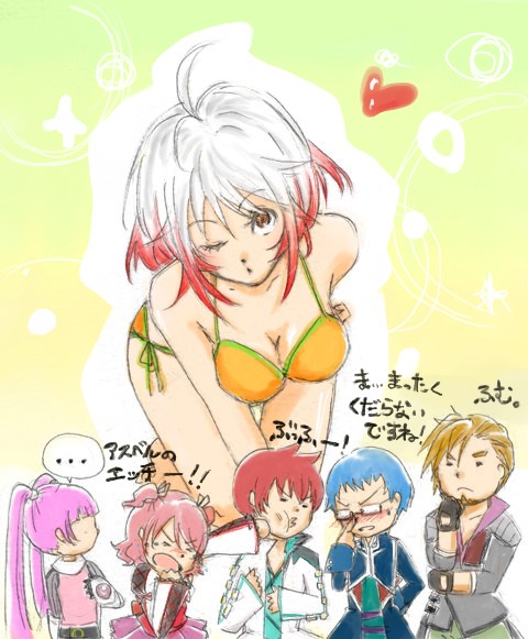 sophie, asbel lhant, cheria barnes, pascal, hubert ozwell, and 1 more (tales of and 1 more) drawn by overday