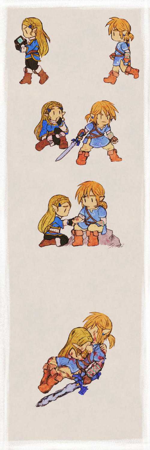 link and princess zelda (the legend of zelda and 1 more) drawn by asozan_(cocomil)