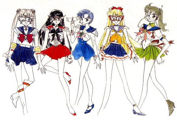 tsukino usagi, sailor moon, mizuno ami, aino minako, hino rei, and 5 more (bishoujo senshi sailor moon) drawn by takeuchi_naoko