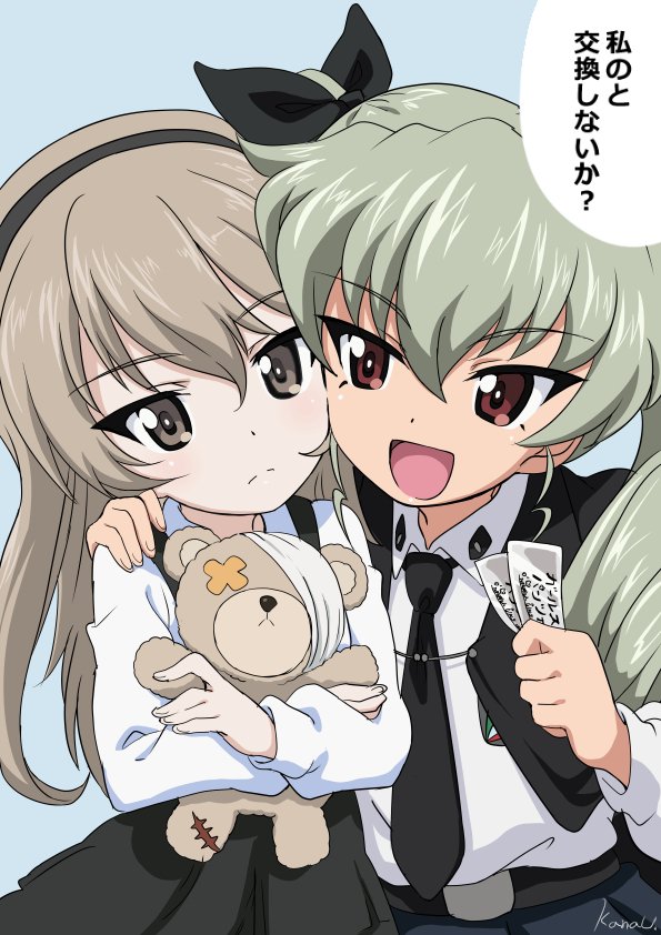 anchovy, shimada arisu, and boko (girls und panzer) drawn by kanau