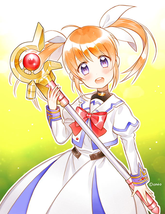 takamachi nanoha and raising heart (lyrical nanoha and 1 more) drawn by ondo_(shinm02)