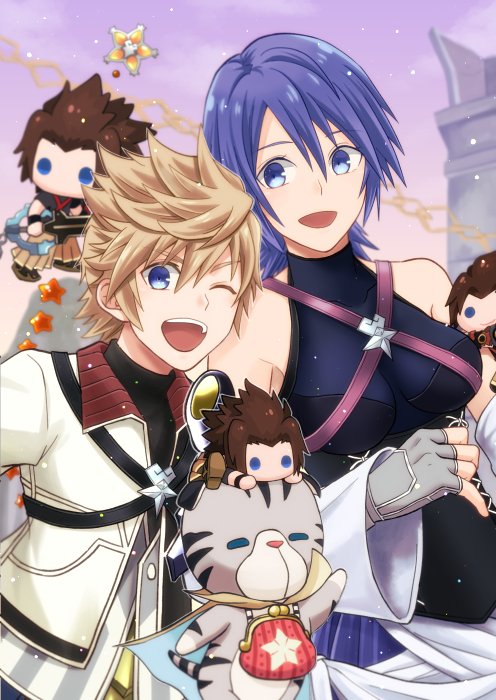aqua, ventus, terra, and chirithy (kingdom hearts and 1 more) drawn by saklo