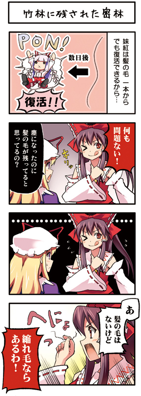 hakurei reimu, yakumo yukari, and fujiwara no mokou (touhou) drawn by boshi_(a-ieba)