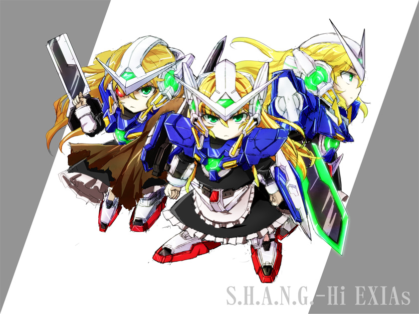 shanghai doll and gundam exia (touhou and 2 more) drawn by mizukiri