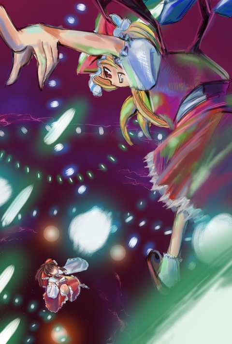 hakurei reimu and flandre scarlet (touhou) drawn by yanagihara_mitsuki