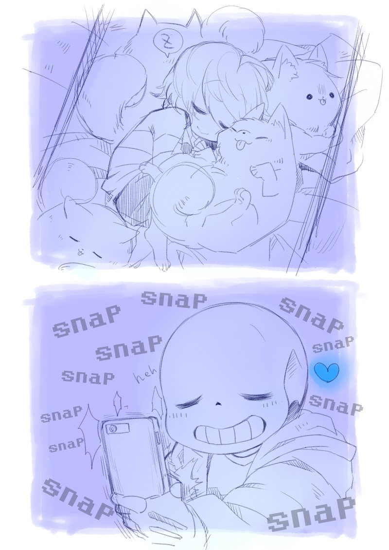 frisk, sans, and annoying dog (undertale) drawn by yokago