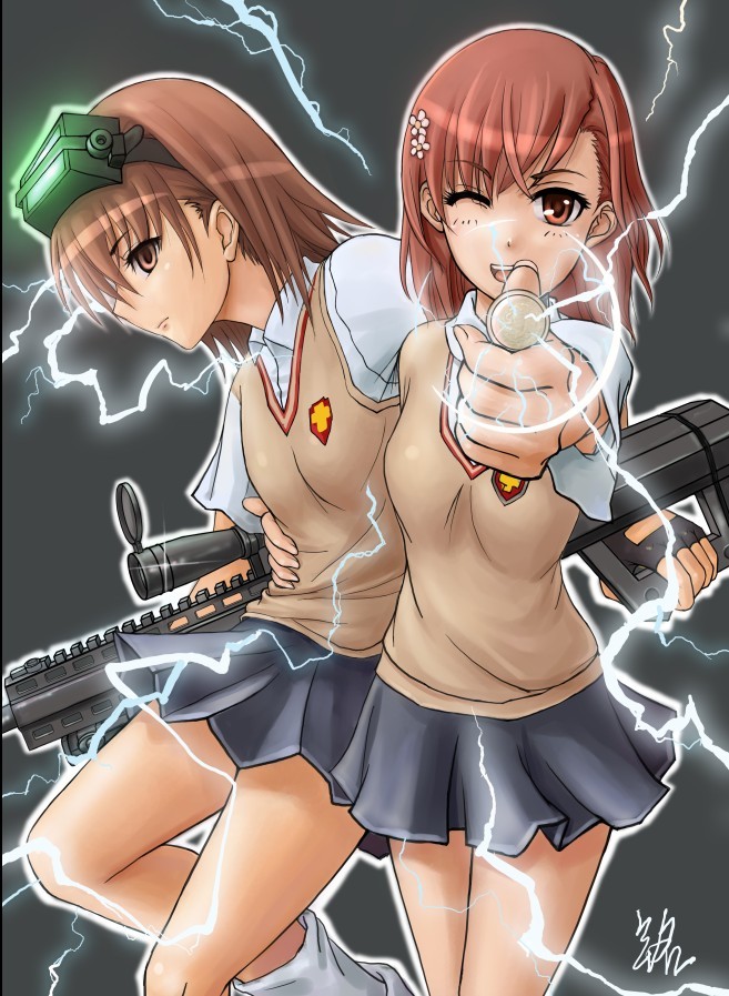 misaka mikoto and misaka imouto (toaru majutsu no index) drawn by lalan_fengchu
