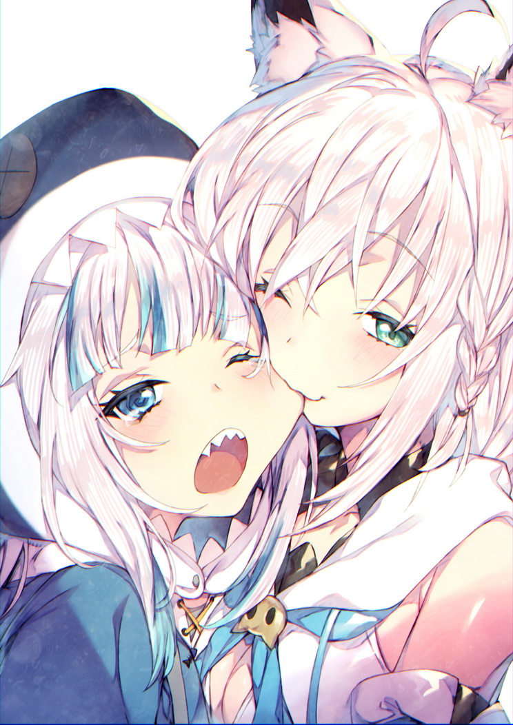 gawr gura and shirakami fubuki (hololive and 1 more) drawn by redcomet
