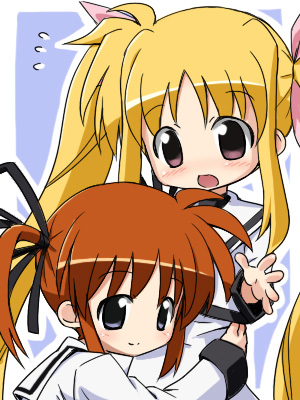 fate testarossa and takamachi nanoha (lyrical nanoha and 2 more) drawn by izuno_kenta