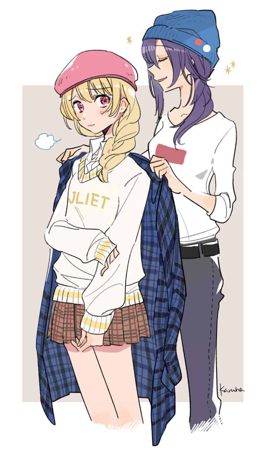 shirasagi chisato and seta kaoru (bang dream!) drawn by karuha
