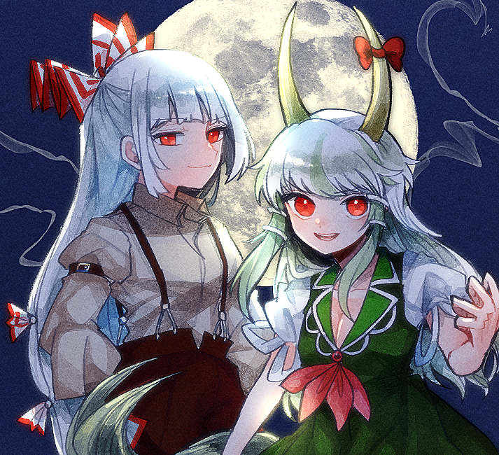 fujiwara no mokou, kamishirasawa keine, and ex-keine (touhou) drawn by itomugi-kun