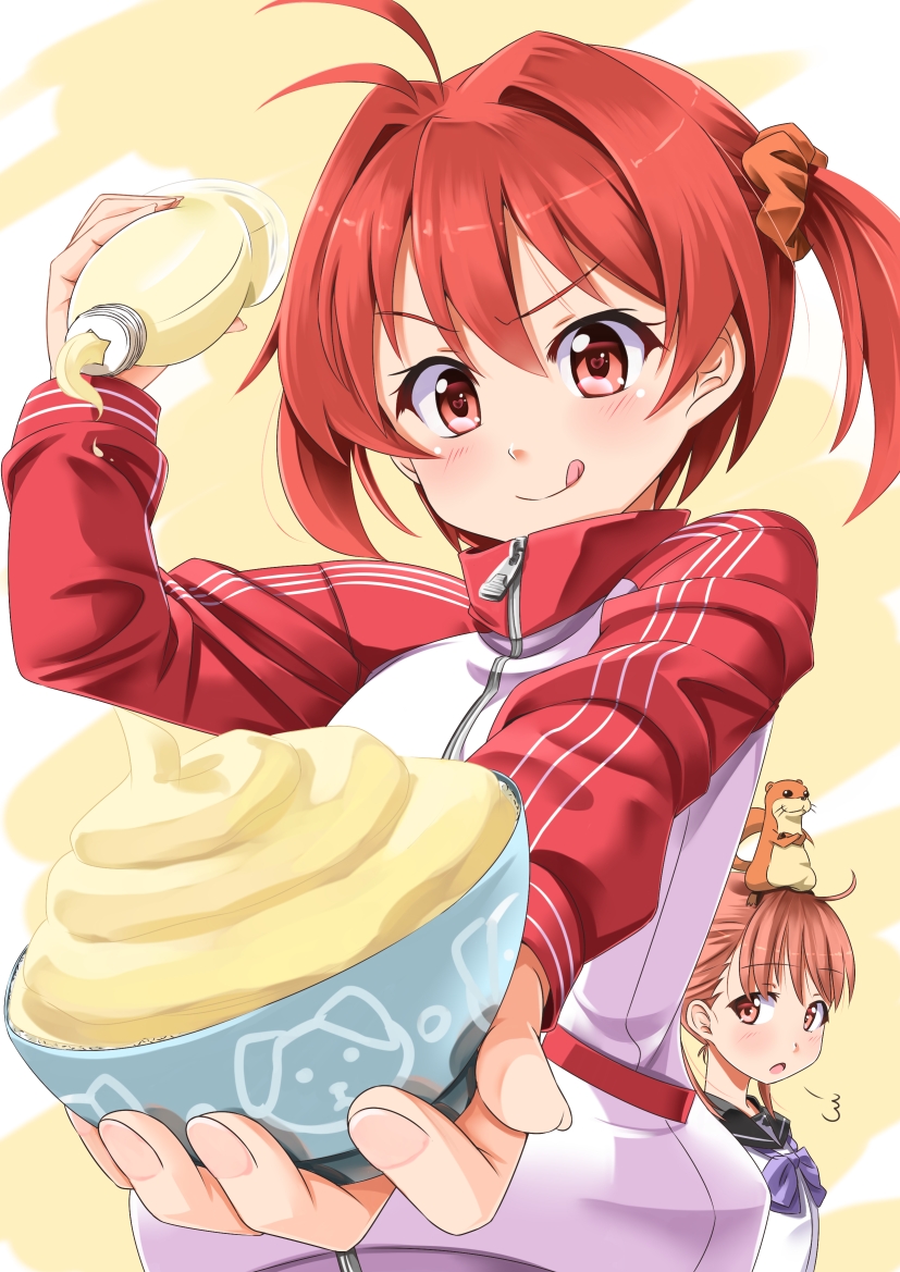 isshiki akane, isshiki momo, and uso-kun (vividred operation) drawn by miri_(ago550421)