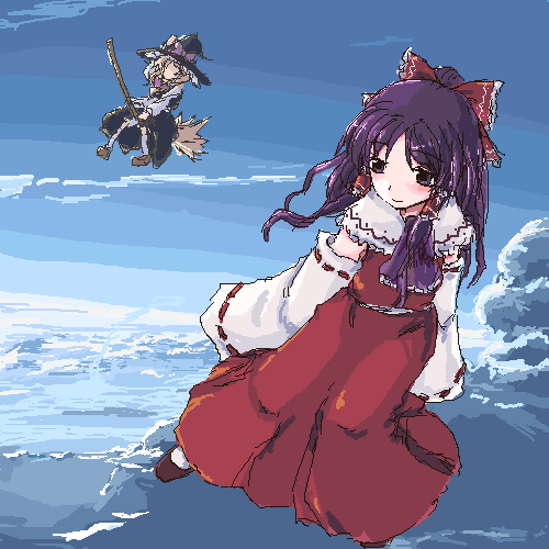 hakurei reimu and kirisame marisa (touhou) drawn by toshibo_(chitose_ryouta)