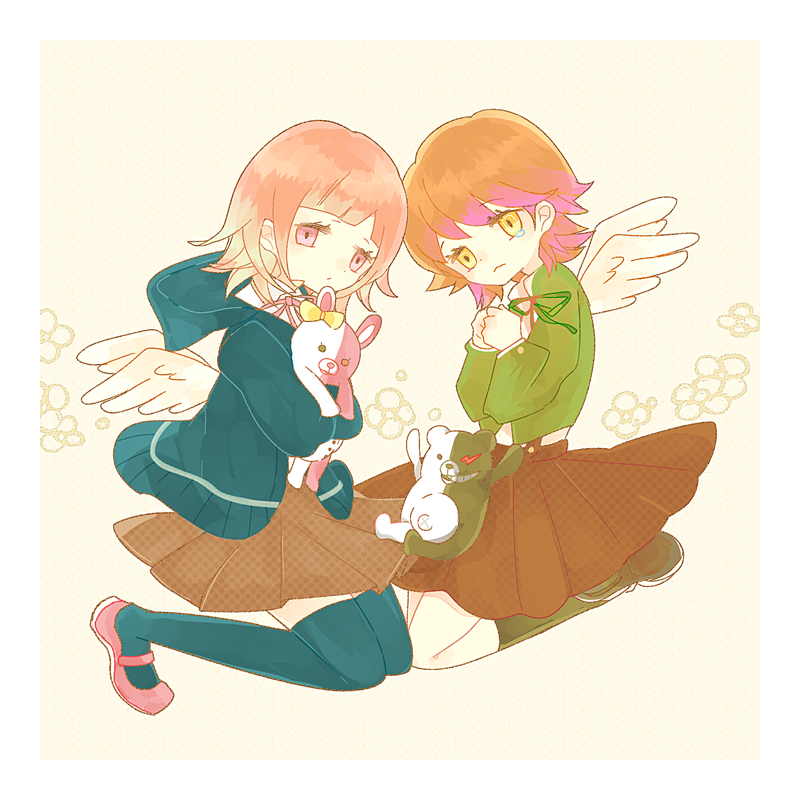 nanami chiaki, monokuma, monomi, and fujisaki chihiro (danganronpa and 2 more) drawn by moku_koku