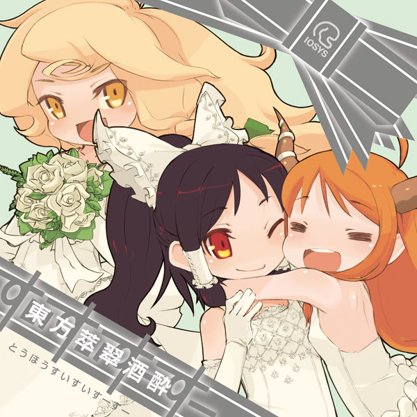 hakurei reimu, kirisame marisa, and ibuki suika (touhou) drawn by mota
