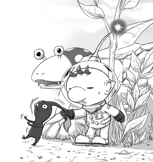 red pikmin, olimar, and bulborb (pikmin) drawn by naru_(wish_field)