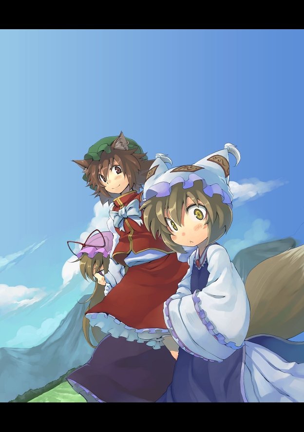 yakumo yukari, yakumo ran, and chen (touhou) drawn by morino_hon