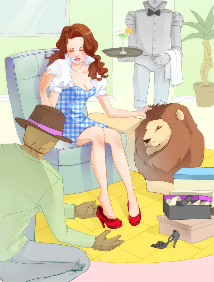 dorothy gale, tin man, scarecrow, and cowardly lion (the wizard of oz) drawn by elise_trinh