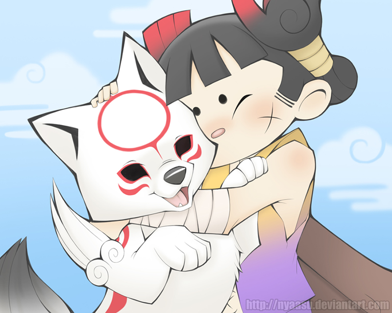 chibiterasu and kuninushi (ookami and 1 more) drawn by nyaasu_nekoban