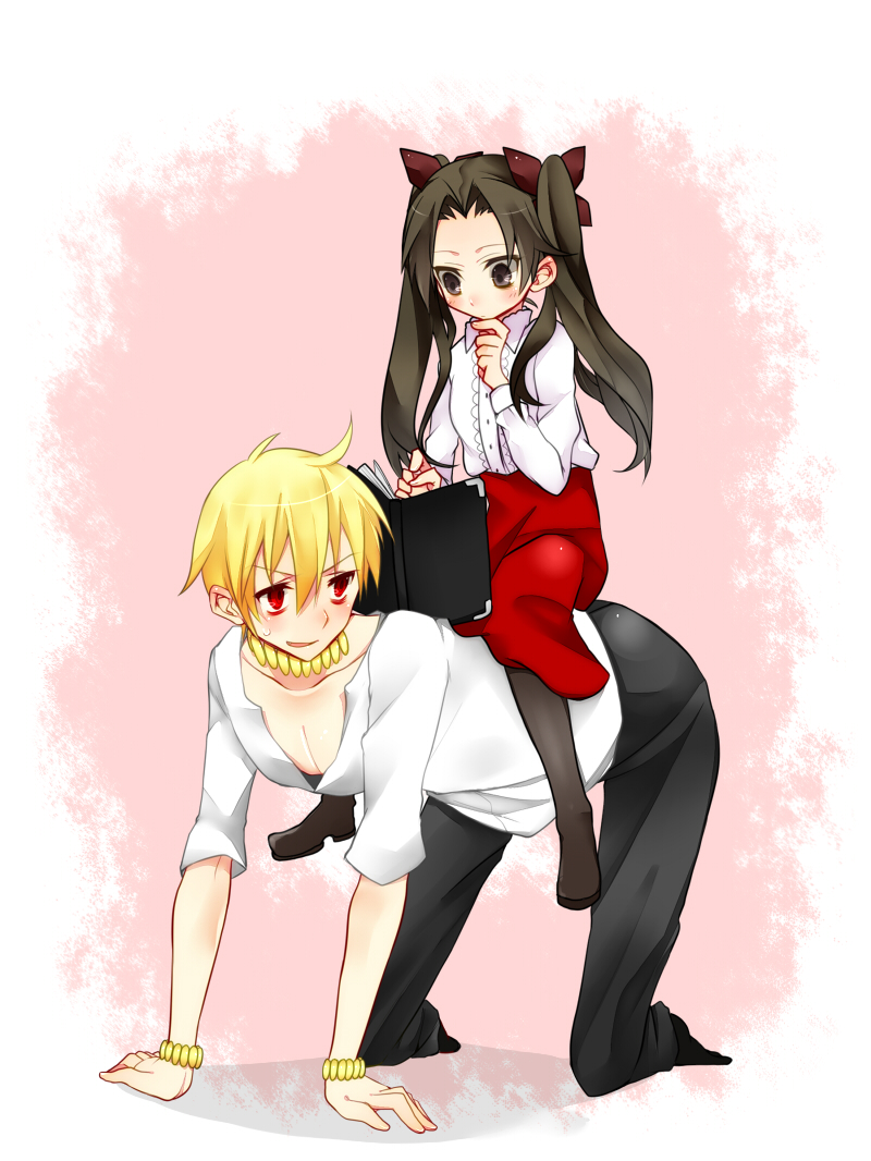 tohsaka rin and gilgamesh (fate and 2 more) drawn by haine_(howling)