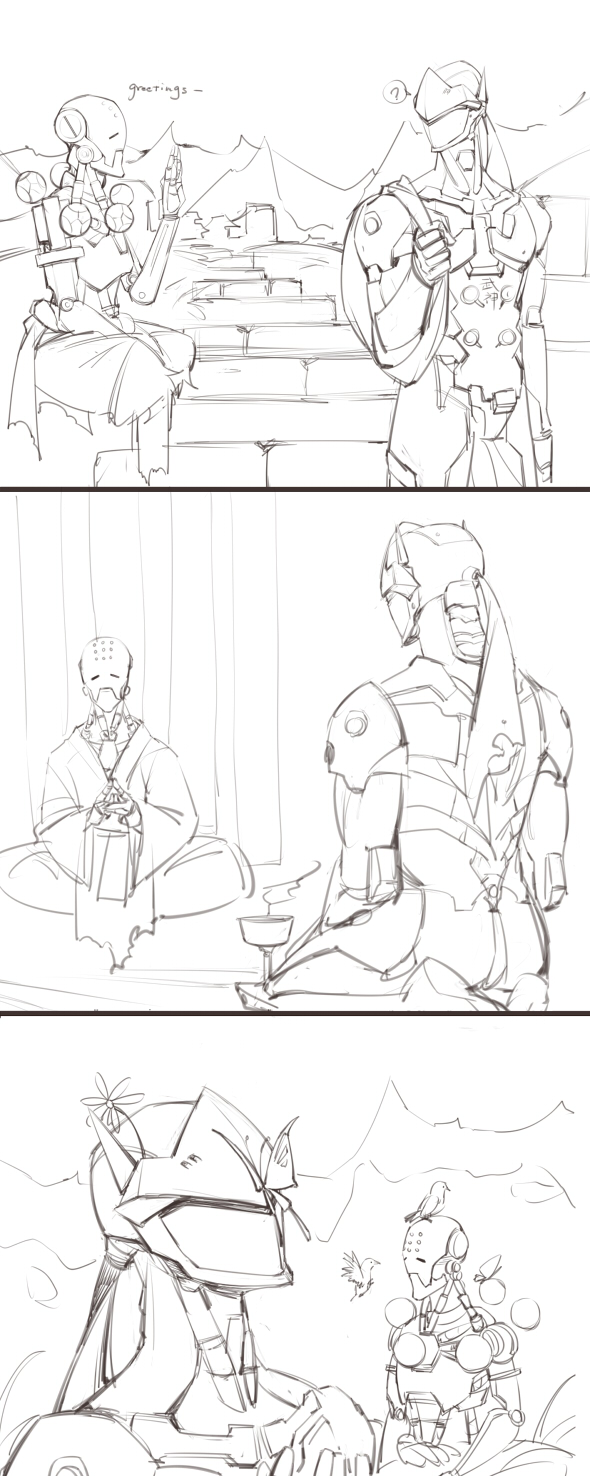 genji and zenyatta (overwatch and 1 more) drawn by cherry_(10013717)