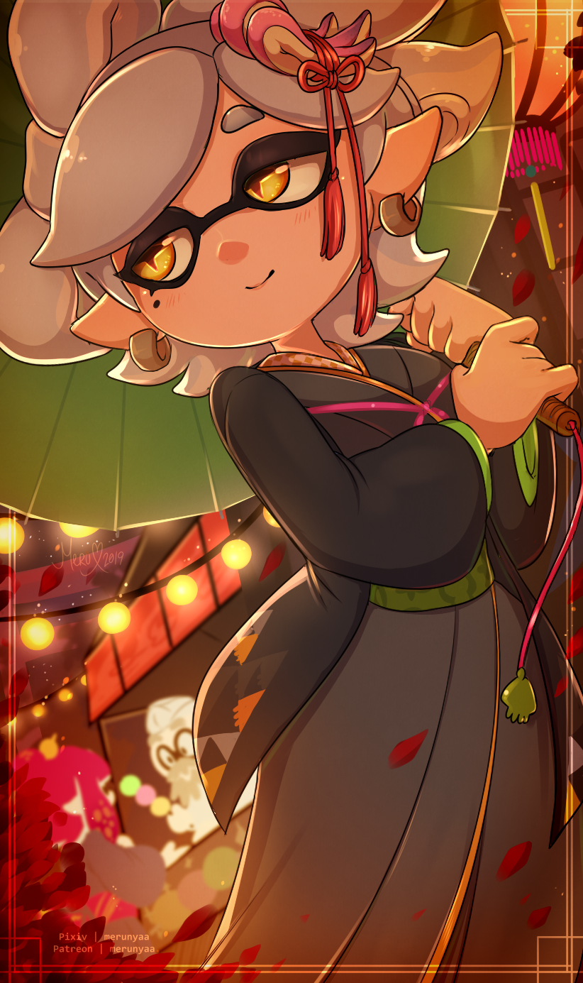 inkling player character, inkling girl, marie, and cap'n cuttlefish (splatoon and 1 more) drawn by merunyaa