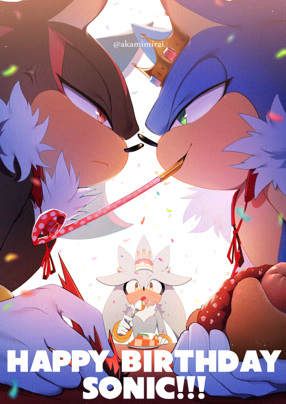 sonic the hedgehog, shadow the hedgehog, and silver the hedgehog (sonic) drawn by iiimirai