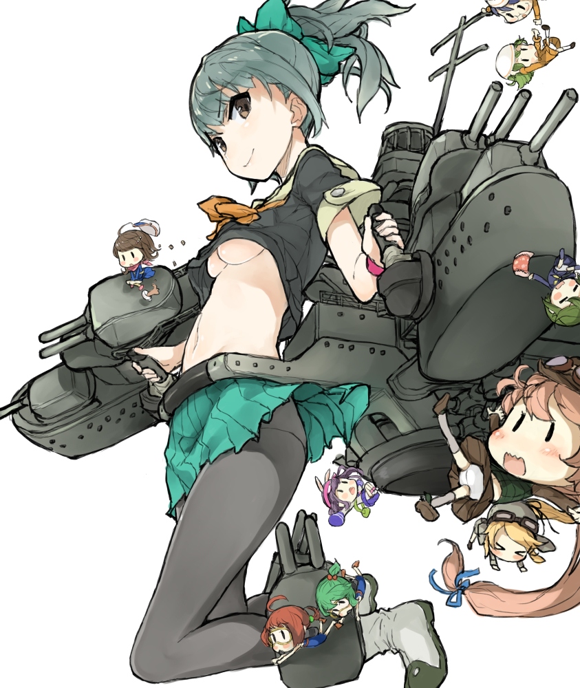 yuubari, fairy, zuiun, type 0 reconnaissance seaplane fairy, 20.3cm twin gun mount, and 3 more (kantai collection) drawn by morikawasansei