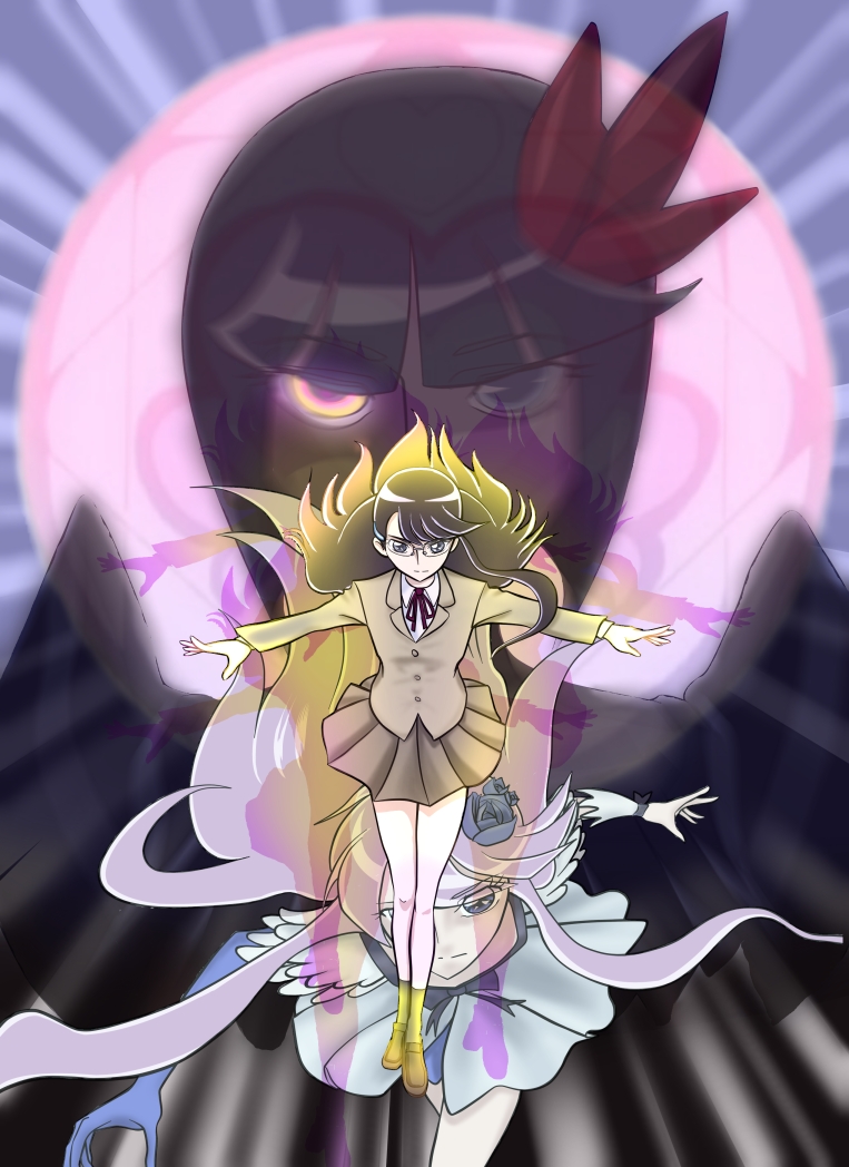 tsukikage yuri, cure moonlight, and dark precure (precure and 1 more) drawn by peke_(nariyuki_koubou)