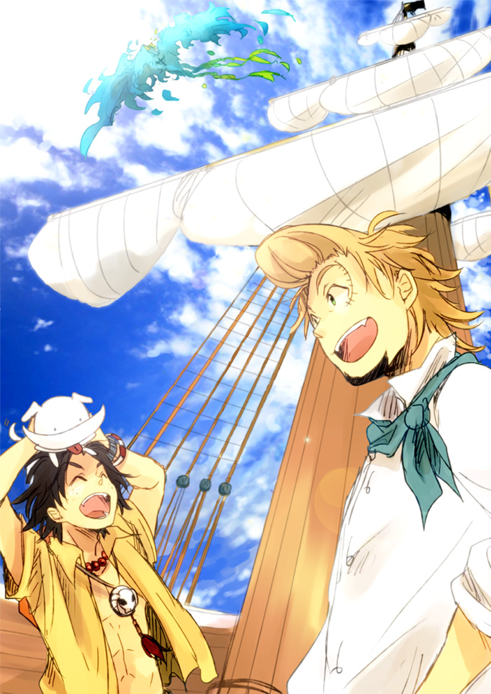 portgas d. ace, marco, thatch, and stefan (one piece) drawn by kuta_(maka)