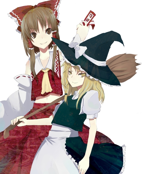 hakurei reimu and kirisame marisa (touhou) drawn by fuurin_(omaemona)