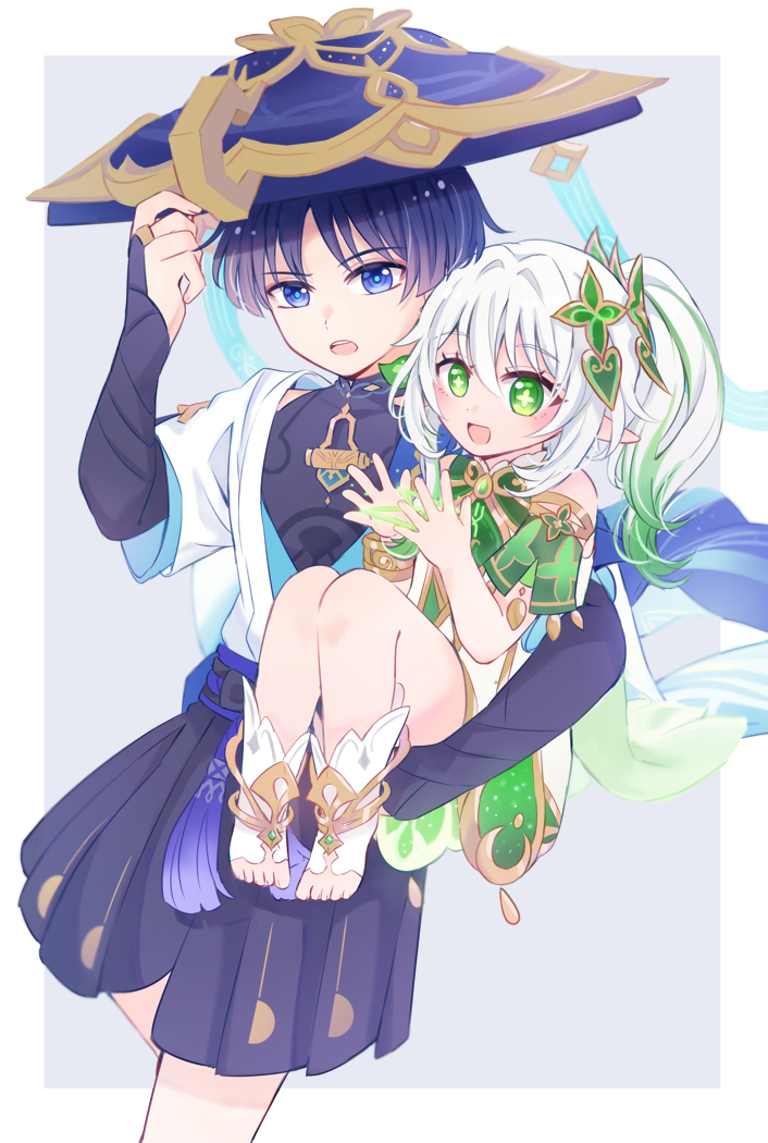 scaramouche, nahida, and wanderer (genshin impact) drawn by nekozawa