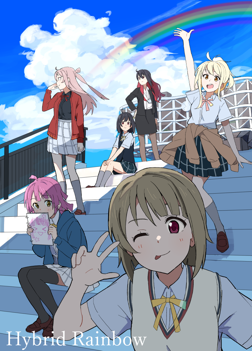 tennoji rina, nakasu kasumi, miyashita ai, mifune shioriko, zhong lanzhu, and 1 more (love live! and 1 more) drawn by mamei_(imame1997)